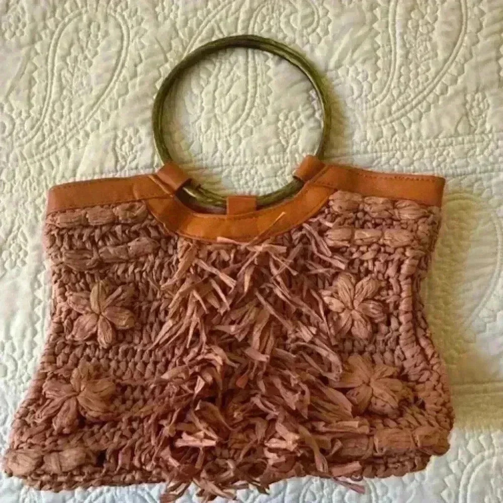 Anthropologie Rosalita Woven Raffia Fringe Mini Tote Bag